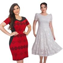 Kit 2 Vestidos Moda Evangélica Mulher Virtuosa Culto Festa Madrinha