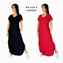 Kit 2 Vestidos Plus Camisetao Longo Soltinho Confortavel Malha Kit 2 Vestidos Plus Camisetao Longo Soltinho Confortavel Malha