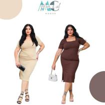 kit 2 vestidos plus size decote quadrado Sortidas
