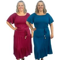 Kit 2 Vestidos Plus Size Longos Moda 3 Marias Confortável