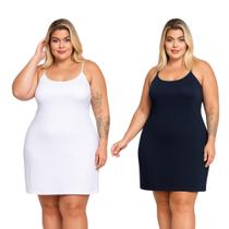 Kit 2 Vestidos Segunda Pele Segurança Feminino Anágua Plus Size Alça Fina