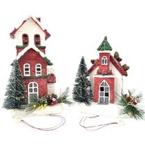 Kit 2 Vila Natalina Casa Com Luz Mini Cenário Enfeite Natal