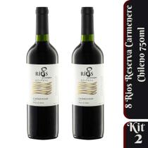 Kit 2 Vinhos 8 Rios Reserva Carmenere 750ML Tinto Chileno