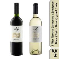 Kit 2 Vinhos Carmenere e Sauvignon Blanc 750ml Chilenos 8 Rios