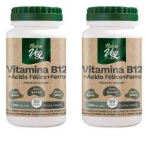 Kit 2 Vitamina B12 + Ácido Fólico + Ferro (Produto Vegano) 60 Cápsulas 500mg Kit 2 Vitamina B12 + Ácido Fólico + Ferro (Produto Vegano) 60 Cápsulas 500mg