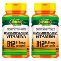 Kit 2 Vitamina B12 Cianocobalamina, total de 120 Cápsulas 450mg Vegano - Unilife