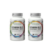 Kit 2 Vitamina B12 Metilcobalamina + Ácido Fólico + Ferro 2X60 caps Flora Nativa
