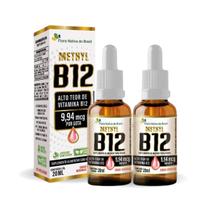 Kit 2 Vitamina B12 Sublingual Metilcobalamina 9,94mcg Gotas Sabor Morango 20ml Flora Nativa