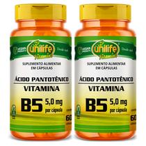 KIT 2 VITAMINA B5 ÁCIDO PANTOTÊNICO - 60 Cápsulas 500mg UNILIFE KIT 2 VITAMINA B5 ÁCIDO PANTOTÊNICO - 60 Cápsulas 500mg UNILIFE