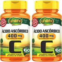 Kit 2 Vitamina C Ácido Ascórbico Unilife 60 cápsulas Vegano