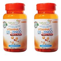 Kit 2 Vitamina C + D3 + Zinco (Tripla Ação) 60 Cápsulas 650mg Kit 2 Vitamina C + D3 + Zinco (Tripla Ação) 60 Cápsulas 650mg