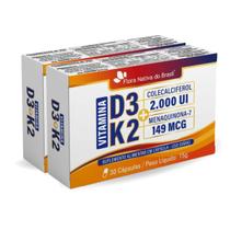 Kit 2 Vitamina D3 2000Ui com K2 149mcg 30 Cápsulas Flora Nativa