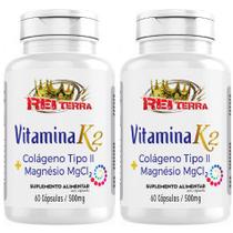 Kit 2 Vitamina K2 + Colágeno Tipo 2 + Magnésio 120 Cápsulas - Rei Terra