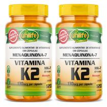 Kit 2 Vitamina K2 MK-7 130mcg 120 Cápsulas Unilife Vitamins