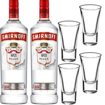 Kit 2 Vodka Smirnoff 998ml Tri destilada Original com 4 copos de shot