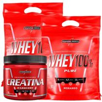 Kit 2 Whey 100% Pure 907g Refil Morango + 1 Creatina Hardcore Reload 300g - IntegralMédica
