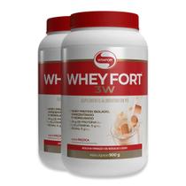 Kit 2 Whey Fort 3w Vitafor 900g Paçoca