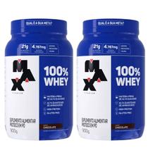 Kit 2 Whey Protein 100% Concentrado Chocolate 21g de Proteína 900g Max Titanium