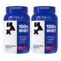 Kit 2 Whey Protein 100% Concentrado Morango 21g de Proteína 900g Max Titanium Kit 2 Whey Protein 100% Concentrado Morango 21g de Proteína 900g Max Titanium