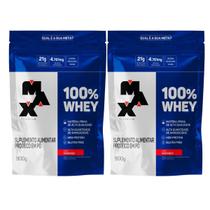 Kit 2 Whey Protein 100% Concentrado Morango Refil 21g de Proteína 900g Max Titanium Kit 2 Whey Protein 100% Concentrado Morango Refil 21g de Proteína 900g Max Titanium
