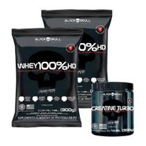 Kit 2 Whey Protein Baunilha 900g + Creatina Turbo Maltodextrina 300g Black Skull