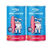 Kit 2 whey protein concentrado pote morango 20g proteina 450g +mu