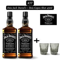 Kit 2 Whiskey Jack Daniel's 1.000ml com 2 Copos de Vidro Shot de 45ml