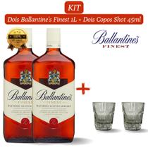 Kit 2 Whisky Balantine's Finest 1.000ml com 2 Copos de Vidro Shot de 45ml