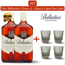 Kit 2 Whisky Balantine's Finest 1.000ml com 4 Copos de Vidro Shot de 45ml
