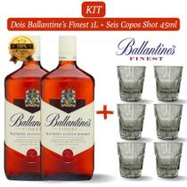 Kit 2 Whisky Balantine's Finest 1.000ml com 6 Copos de Vidro Shot de 45ml