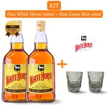Kit 2 Whisky White Horse 700ml com 2 Copos de Vidro Shot de 45ml