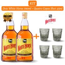 Kit 2 Whisky White Horse 700ml com 4 Copos de Vidro Shot de 45ml