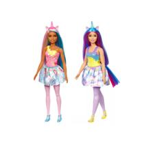 Kit 2 x Barbie Unicórnio Dreamtopia Chifre Rosa e Azul