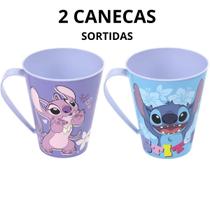 Kit 2 Xícaras Caneca Plásticas Stitch Suco Refrigerante Café 360ml