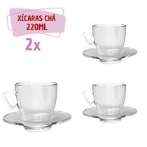 Kit 2 Xícaras Chá Vidro 220mL C/ Pires Moderna Transparente Kit 2 Xícaras Chá Vidro 220mL C/ Pires Moderna Transparente