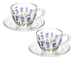 Kit 2 Xícaras Com Pires Lavanda Hand Painting De Cristal 220ml Lyor Kit 2 Xícaras Com Pires Lavanda Hand Painting De Cristal 220ml Lyor