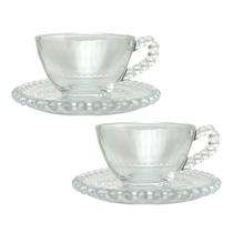 Kit 2 Xícaras e Pires Chá 180ml Cristal Pearl Bolinhas Wolff