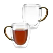 Kit 2 Xícaras em Vidro Borossilicato Parede Dupla 350ml Marrom Kit 2 Xícaras em Vidro Borossilicato Parede Dupla 350ml Marrom