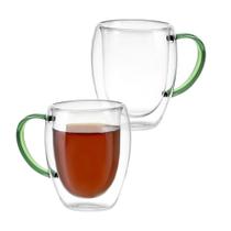 Kit 2 Xícaras em Vidro Borossilicato Parede Dupla 350ml Verde Kit 2 Xícaras em Vidro Borossilicato Parede Dupla 350ml Verde