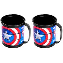 Kit 2 Xícaras Infantil Divertida do Capitão América Caneca Plástica 360ml Original