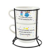 Kit 2 Xícaras Porcelana Pequeno Príncipe Branca com variação Frases 210ml e Suporte - Frases:Se tu vens Kit 2 Xícaras Porcelana Pequeno Príncipe Branca com variação Frases 210ml e Suporte - Frases:Se tu vens