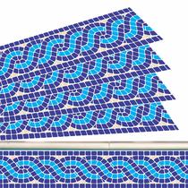 Kit 20 Adesivos Piscina Vinílico Ladrilho Mosaico Entrelaçado Azul 100x20cm