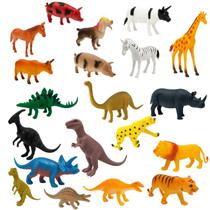 Kit 20 Animais Dinossauro Selva Fazenda Emborrachado