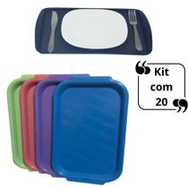 Kit 20 Bandejas Plastica Pequena 36x24,5cm Servir Refeição Buffet Fast Food Sorveteria Cafeteria Hamburgueria Restaurante