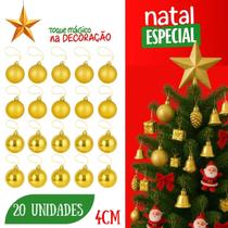 Kit 20 Bolas de Natal Decorativas Brilho Fosca e Glitter 4cm Enfeites para Árvore Natalina