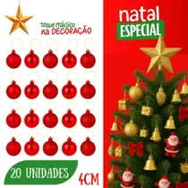 Kit 20 Bolas de Natal Decorativas Brilho Fosca e Glitter 4cm Enfeites para Árvore Natalina