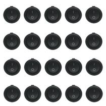 Kit 20 Botões Tic Tac Gangorra Interruptor Liga Desliga On Off Redondo Preto 2 Terminais