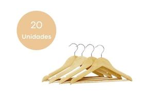 Kit 20 Cabide De Madeira Marfim Com Verniz Infantil