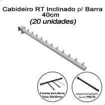 Kit 20 Cabideiro RT Inclinado 40cm Barra Régua 20x30mm Loja Branco