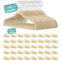 Kit 20 Cabides e 40 Presilhas Veludo Slim Adulto Closet Guarda Roupa Armario Blusa Camisetas Calça Vestido